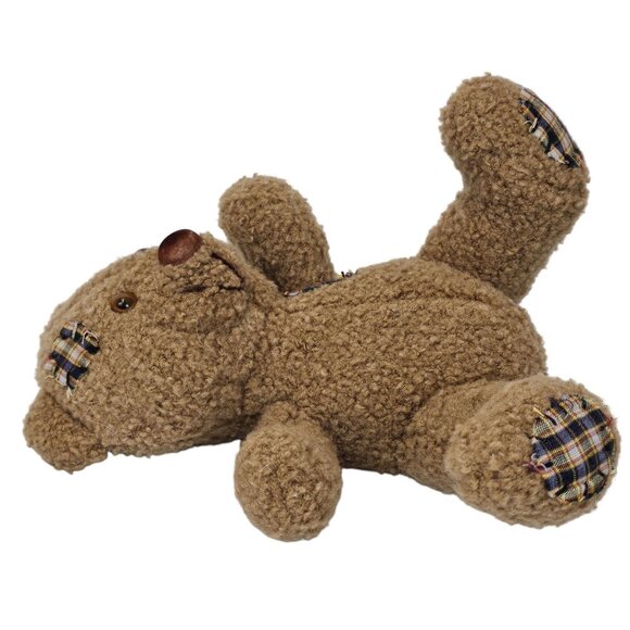 Soft Cuddly Teddy Bear Light Brown Plaid Patches Cute Kids Toy Stuffed Animal - Picture 5 of 16